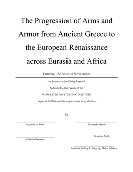 The Progression of Arms and Armor from Ancient Greece to the European Renaissance Across Eurasia and Africa