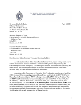 Governor Charles D. Baker April 2, 2020 Office of the Governor Massachusetts State House 24 Beacon Street, Room 280 Boston, MA 02133