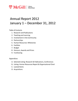 Annual Report 2012 January 1 – December 31, 2012
