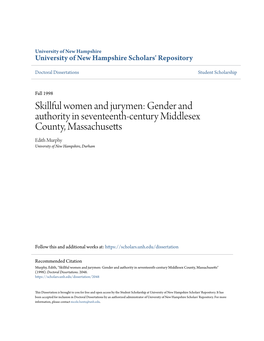 Gender and Authority in Seventeenth-Century Middlesex County, Massachusetts Edith Murphy University of New Hampshire, Durham