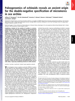 Paleogenomics of Echinoids Reveals an Ancient Origin for the Double-Negative Specification of Micromeres in Sea Urchins