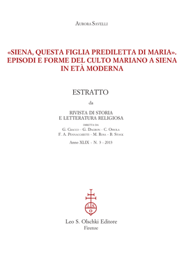 Rivista Di Storia E Letteratura Religiosa 3-2013