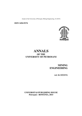 Annals of the University of Petro Şani, Mining Engineering, 16 (2015)