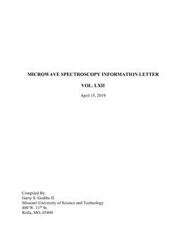 Microwave Spectroscopy Information Letter Vol. Lxii