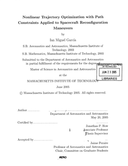 Nonlinear Trajectory Optimization with Path Constraints Applied to Spacecraft Reconfiguration Maneuvers by Ian Miguel Garcia