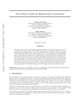 Math.DG] 9 Dec 2019 Ale N[0 Uhr a Bandtecaatrzn Odto Whe Condition Characterizing Explicit the Perhaps Au Manifolds