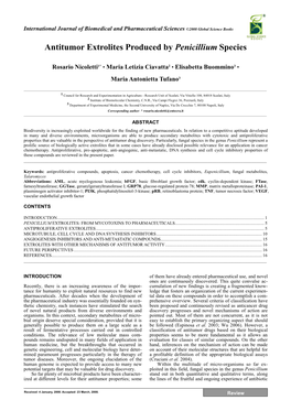 Antitumor Extrolites Produced by Penicillium Species