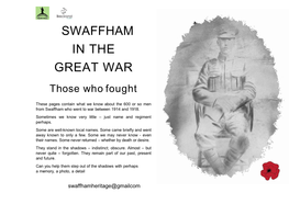 SWAFFHAM in the GREAT WAR Those Who Fought