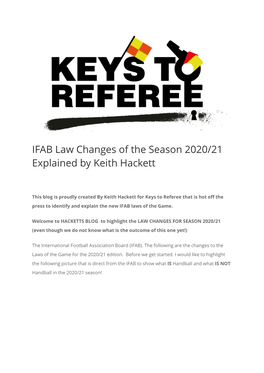 IFAB Law Changes of the Season 2020/21 Explained by Keith Hackett