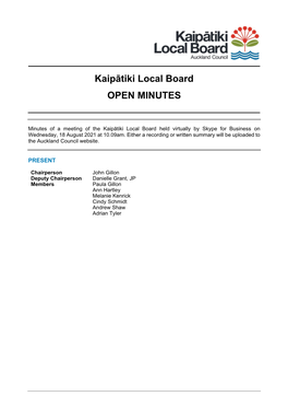 Minutes of Kaipātiki Local Board
