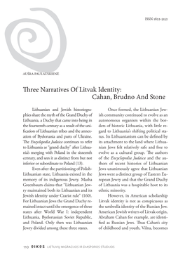 Three Narratives of Litvak Identity: Cahan, Brudno and Stone