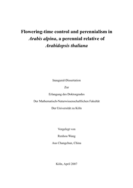 Flowering-Time Control and Perennialism in Arabis Alpina, a Perennial Relative of Arabidopsis Thaliana