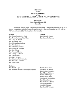 MINUTES of the SECOND MEETING of the REVENUE STABILIZATION and TAX POLICY COMMITTEE