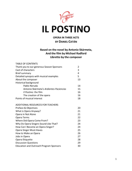 Il Postino Opera in Three Acts by Daniel Catán