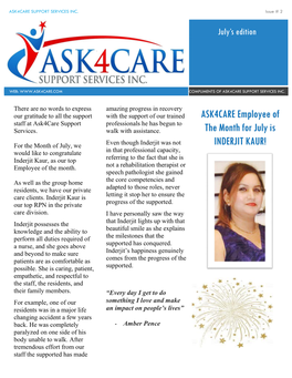 ASK4CARE Employee of the Month for July Is INDERJIT KAUR!