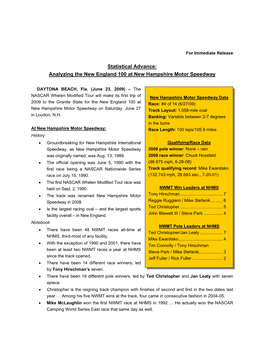 Analyzing the New England 100 at New Hampshire Motor Speedway