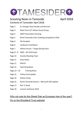 Scouting News in Tameside April 2018 Contents of Tamesider April 2018 Page 2 St