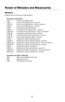 Roster of Ministers and Missionaries