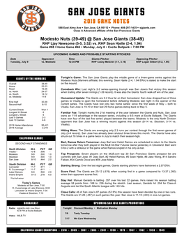 2019 Game Notes