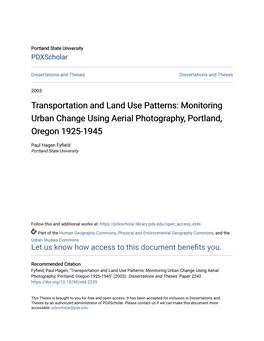 Transportation and Land Use Patterns: Monitoring Urban Change Using Aerial Photography, Portland, Oregon 1925-1945