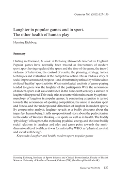 Laughter in Popular Games and in Sport. the Other Health of Human Play