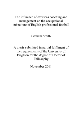 The Influence of Overseas Coaching and Management on the Occupational Subculture of English Professional Football