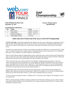 Atkins Takes First 36-Hole Lead of His Career at the DAP Championship