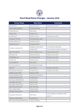 Rural Road Name Changes – January 2019