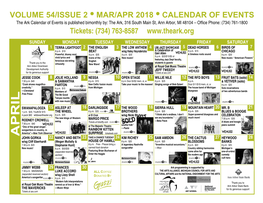 Volume 54/Issue 2 •Mar/Apr 2018 •Calendar of Events