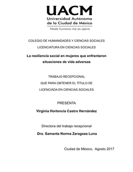 La Resiliencia Social En Mujeres Que Enfrentaron Situaciones De Vida Adversas