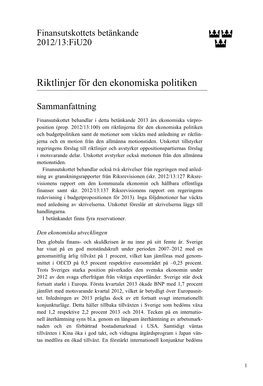 Bet. 2012/13:Fiu20 Riktlinjer För Den Ekonomiska Politiken