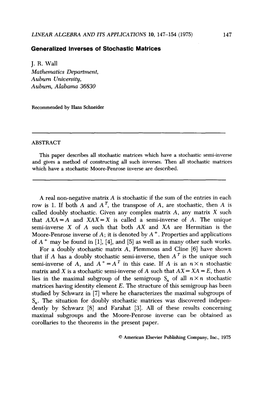 (1975) 147 Generalized Inverses of Stochastic Matrices JR Wall