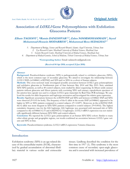 Association of LOXL1 Gene Polymorphisms with Exfoliation Glaucoma Patients