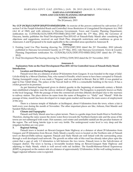 HARYANA GOVERNMENT TOWN and COUNTRY PLANNING DEPARTMENT NOTIFICATION the 28 January, 2013