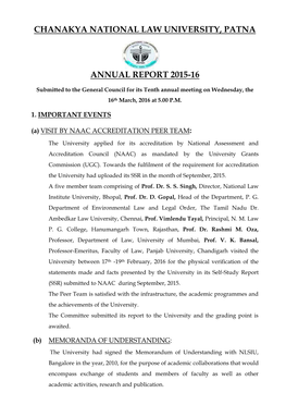 Chanakya National Law University, Patna Annual Report 2015-16