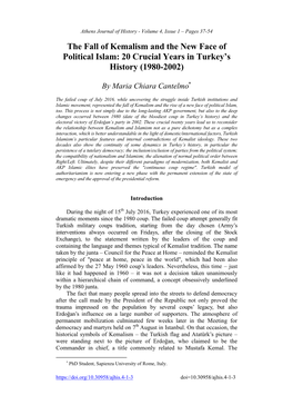 The Fall of Kemalism and the New Face of Political Islam: 20 Crucial Years in Turkey’S History (1980-2002)