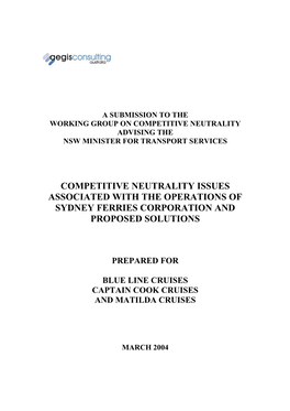 Competitive Neutrality Issues Associated with the Operations of Sydney Ferries Corporation and Proposed Solutions