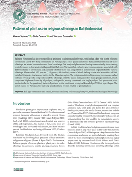 Patterns of Plant Use in Religious Offerings in Bali (Indonesia)