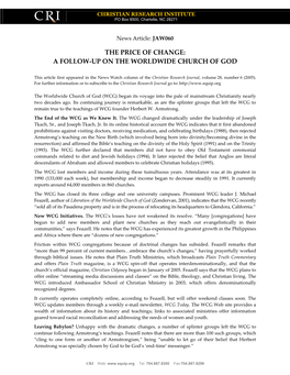 A Follow-Up on the Worldwide Church of God