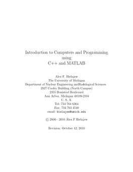 Introduction to Computers and Programming Using C++ and MATLAB