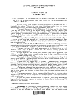 General Assembly of North Carolina Session 2009 Session Law 2009-198 House Bill 1021 an Act to Designate a Portion of U.S. Highw