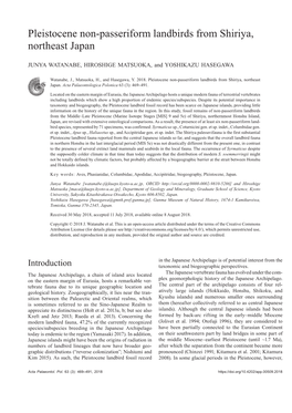 Pleistocene Non-Passeriform Landbirds from Shiriya, Northeast Japan