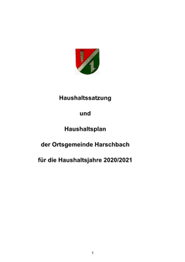 Haushaltsplan 2020 Der Ortsgemeinde Harschbach