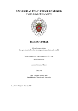 Soledad: Un Aprendizaje. Una Aproximación Filosófico-Pedagógica Al Aprendizaje De La Soledad