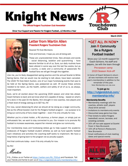 Knight News the Official Rutgers Touchdown Club Newsletter