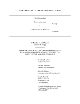 IN the SUPREME COURT of the UNITED STATES No. 128, Original Plaintiff V. Defendant ___Before the Special Master Gregor