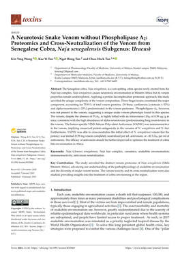 A Neurotoxic Snake Venom Without Phospholipase A2: Proteomics and Cross-Neutralization of the Venom from Senegalese Cobra, Naja Senegalensis (Subgenus: Uraeus)