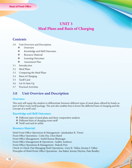 UNIT 3 Meal Plans and Basis of Charging