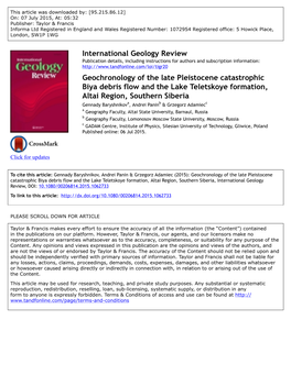 Geochronology of the Late Pleistocene Catastrophic Biya Debris Flow And