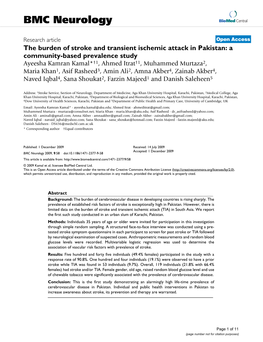 The Burden of Stroke and Transient Ischemic Attack in Pakistan: A